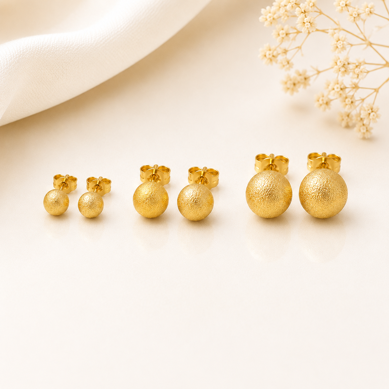 Boucles d'oreilles boule satinée en or jaune massif 18 carats 750/100