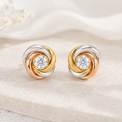 Boucles d'oreilles 3 ors 18 carats 750/1000 avec oxyde de zirconium