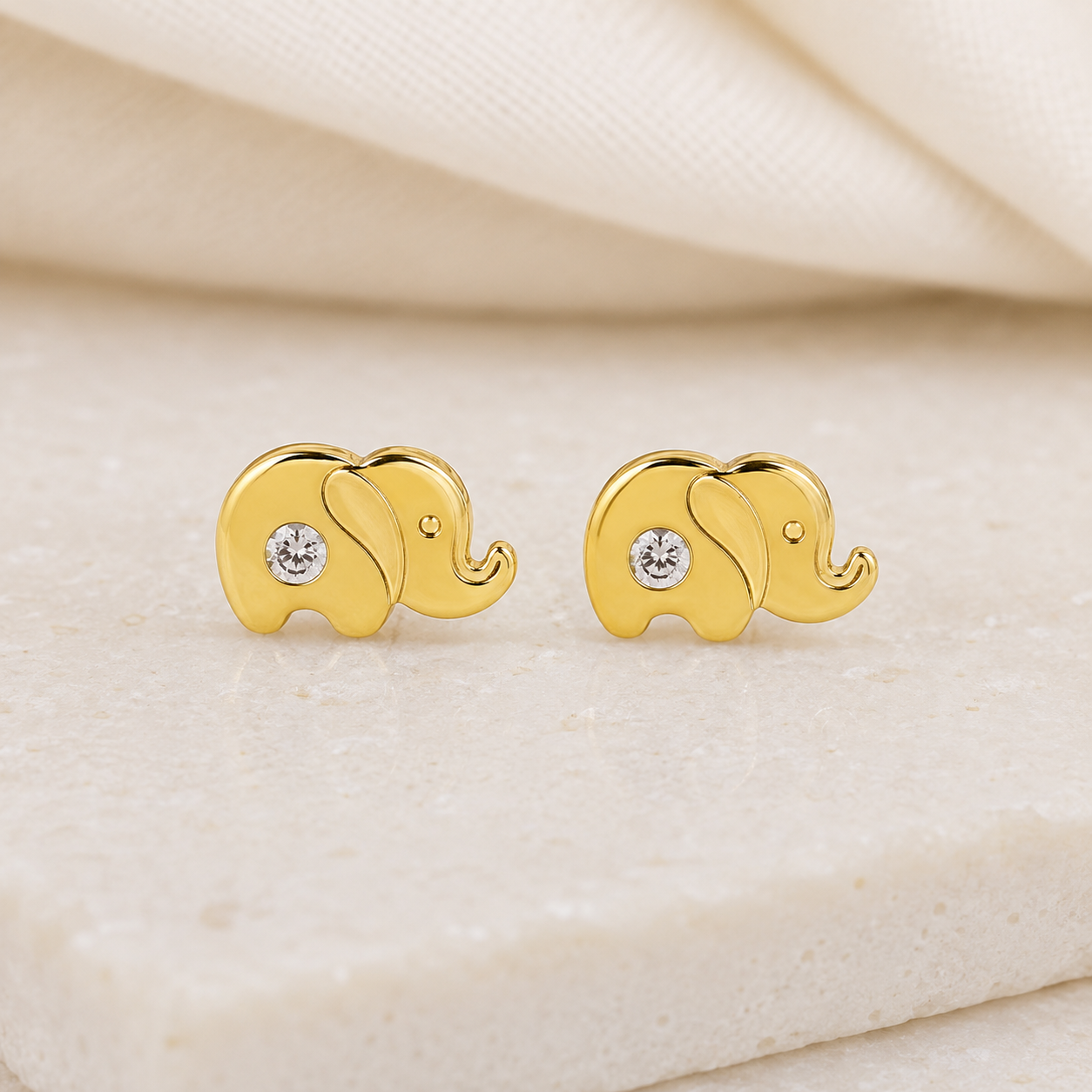 Boucles d'oreilles en or jaune massif 18 carats 750/1000 éléphant serti de zirconium