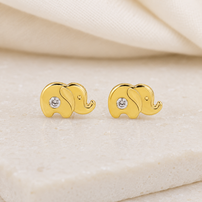 Boucles d'oreilles en or jaune massif 18 carats 750/1000 éléphant serti de zirconium