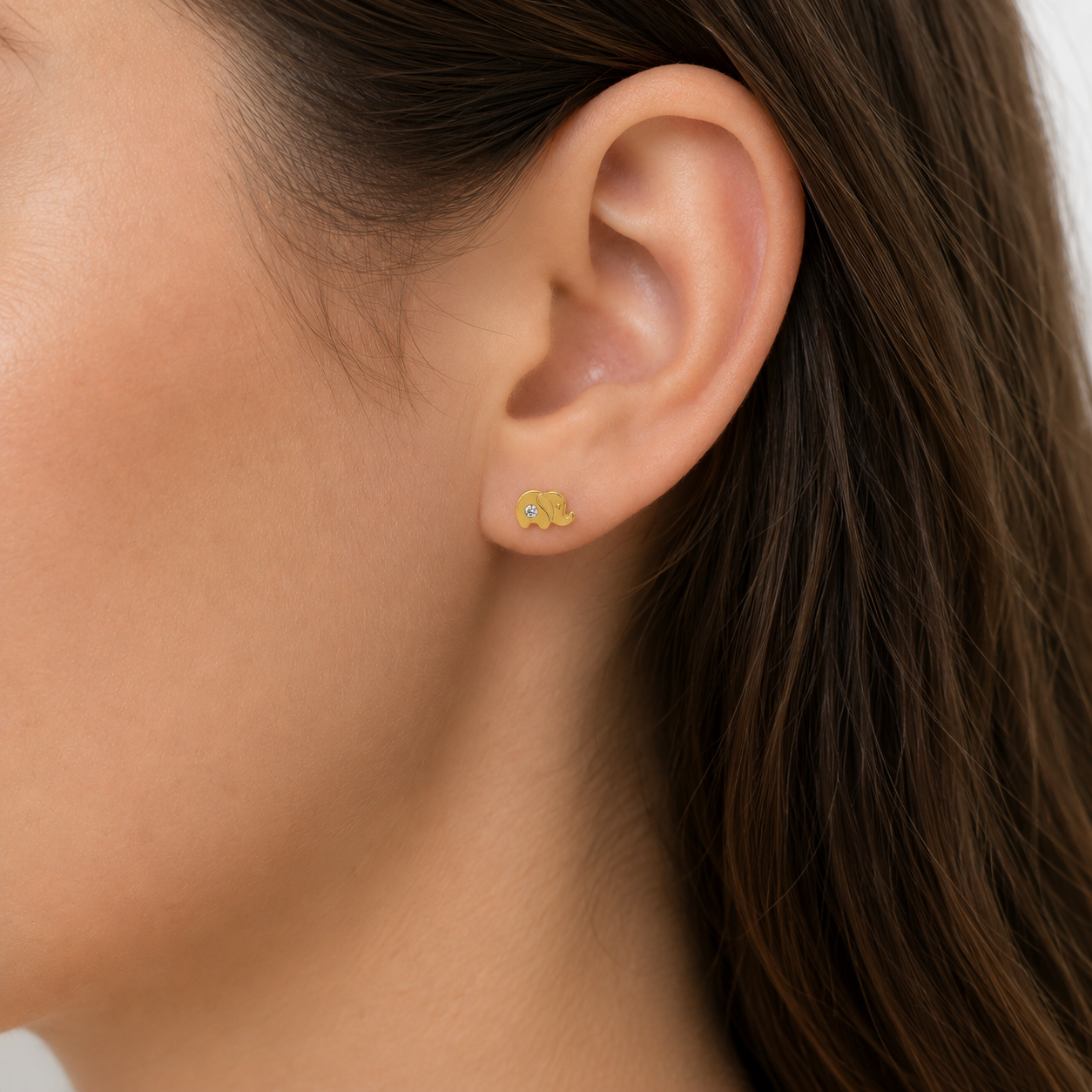 Boucles d'oreilles en or jaune massif 18 carats 750/1000 éléphant serti de zirconium