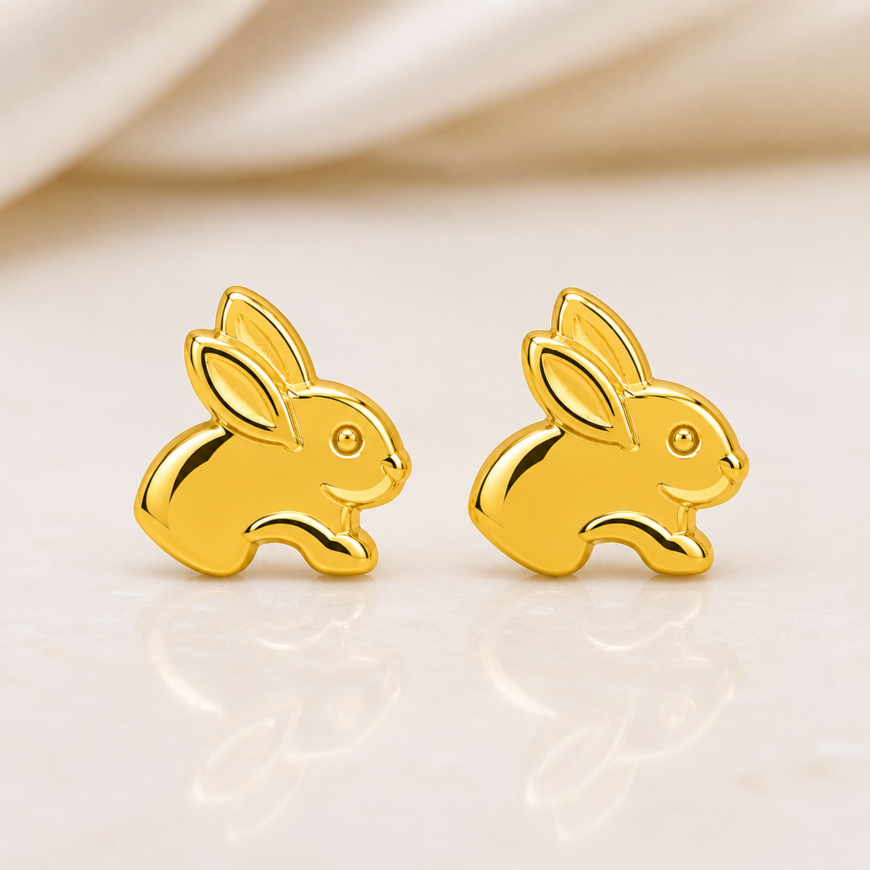 Boucles d'oreilles en or jaune massif 18 carats 750/1000 motif lapin