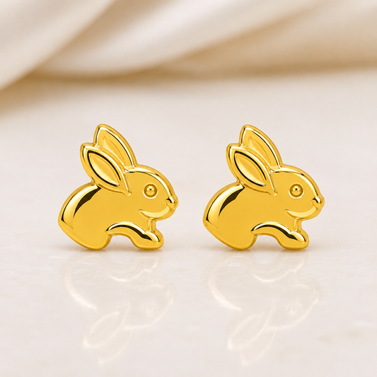 Boucles d'oreilles en or jaune massif 18 carats 750/1000 motif lapin