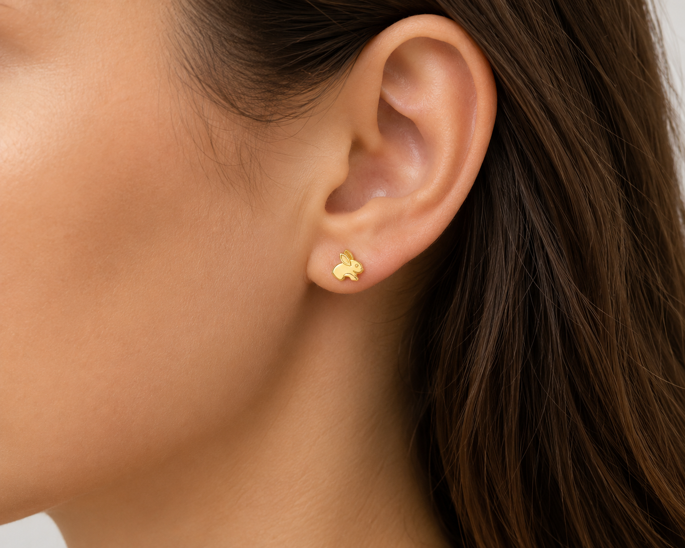 Boucles d'oreilles en or jaune massif 18 carats 750/1000 motif lapin