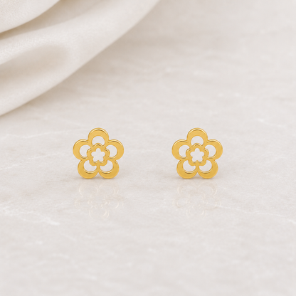 Boucles d'oreilles fleur ajourée en or jaune massif 18 carats 750/1000