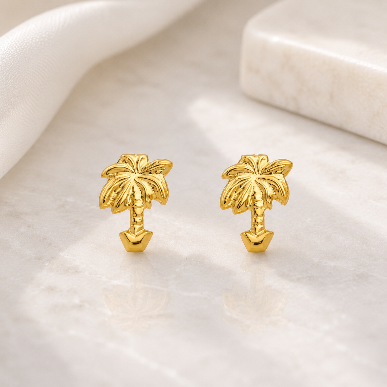 Boucles d'oreilles palmier en or jaune massif 18 carats 750/1000