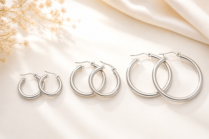 Créoles fil rond 4 mm en argent massif 925/1000 – Boucles d’oreilles créoles argent