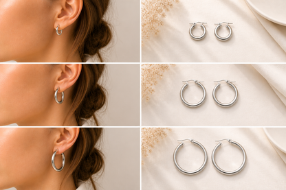 Créoles fil rond 4 mm en argent massif 925/1000 – Boucles d’oreilles créoles argent