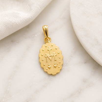 Médaille Vierge Miraculeuse en or jaune 18 carats 750/1000 – Bord festonné