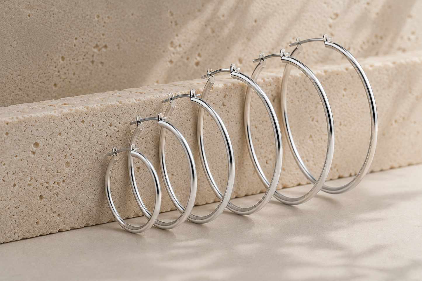 Grandes créoles en argent massif 925 rhodié – Boucles d’oreilles créoles fil 1,6 mm en argent