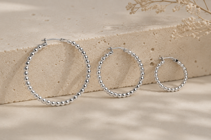 Créoles boules en argent massif 925/1000 – Boucles d’oreilles créoles perlées argent sterling