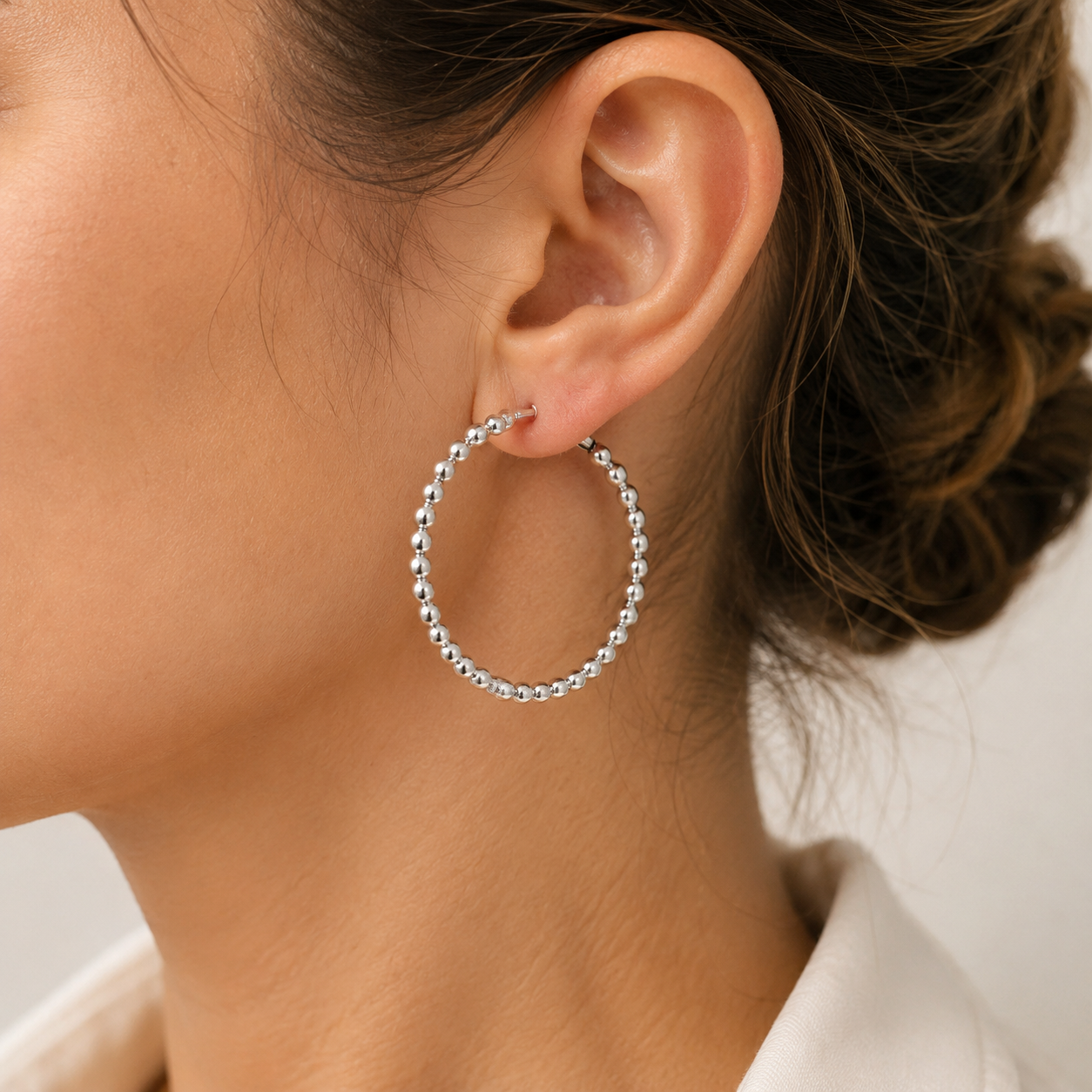 Créoles boules en argent massif 925/1000 – Boucles d’oreilles créoles perlées argent sterling