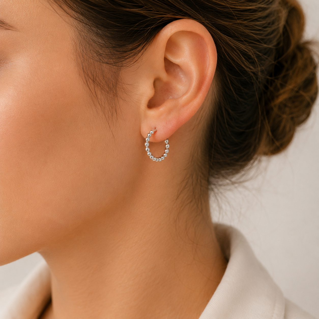 Créoles boules en argent massif 925/1000 – Boucles d’oreilles créoles perlées argent sterling