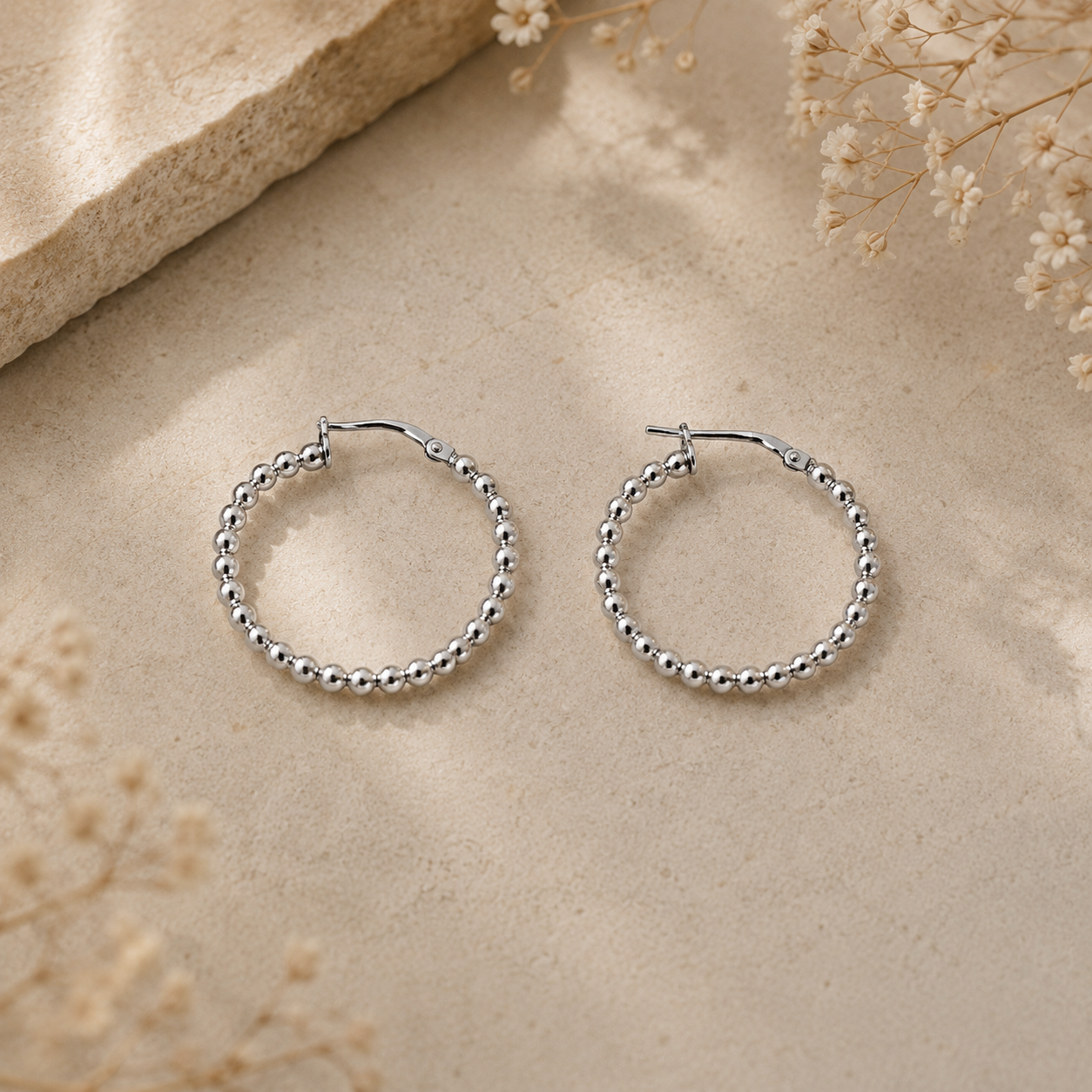 Créoles boules en argent massif 925/1000 – Boucles d’oreilles créoles perlées argent sterling