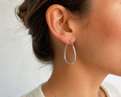 Créoles ovales en argent massif 925 rhodié – Boucles d’oreilles ovales argent