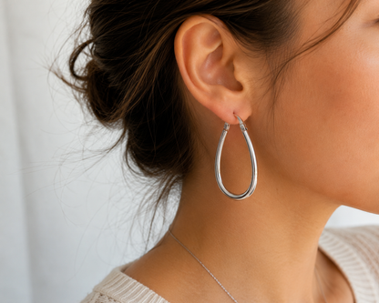 Créoles ovales en argent massif 925 rhodié – Boucles d’oreilles ovales argent