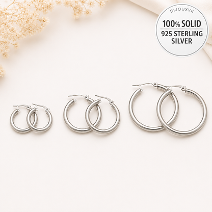 Créoles fil rond 4 mm en argent massif 925/1000 – Boucles d’oreilles créoles argent