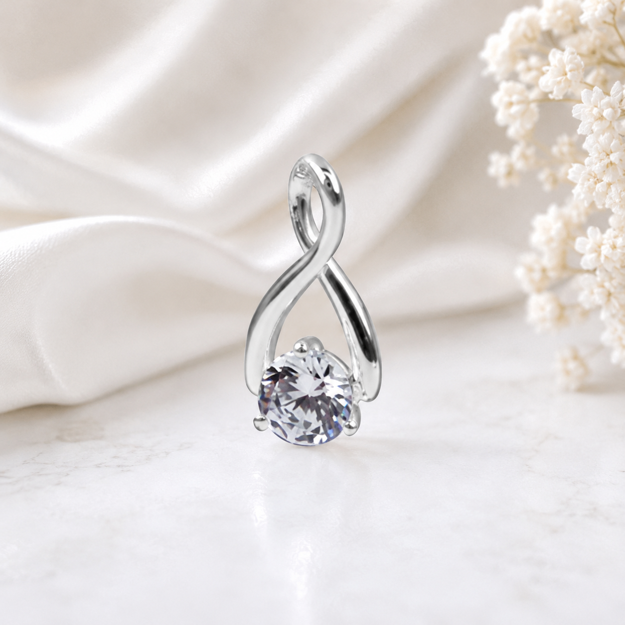 Pendentif Pierre Zirconium Blanche en Argent Massif 925/1000 – Style Solitaire Élégant