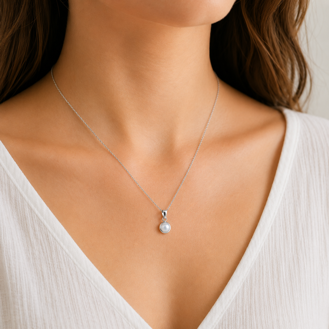 Pendentif Perle de Culture Blanche en Argent Massif 925/1000 – Perle d'Eau Douce