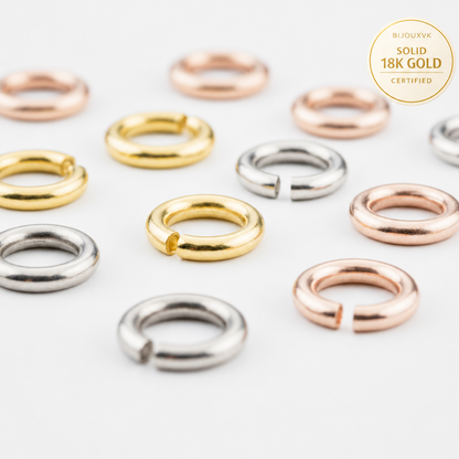 Anneaux de bout (anneaux brisés / anneaux d’emmaillement / connecteurs) en or massif 18K (750/1000) – Or jaune, gris ou rose – Apprêts pour création et réparation de bijoux