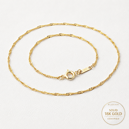 18K Solid Gold Anklet Bracelet - Singapore Mesh - 750/1000 - 18K