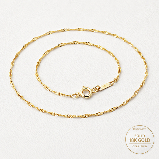 Chaîne de cheville en or jaune massif 18 carats 750/1000 (18K) – Maille Singapour 1,1 mm – Chevillière / Bracelet de cheville en or massif