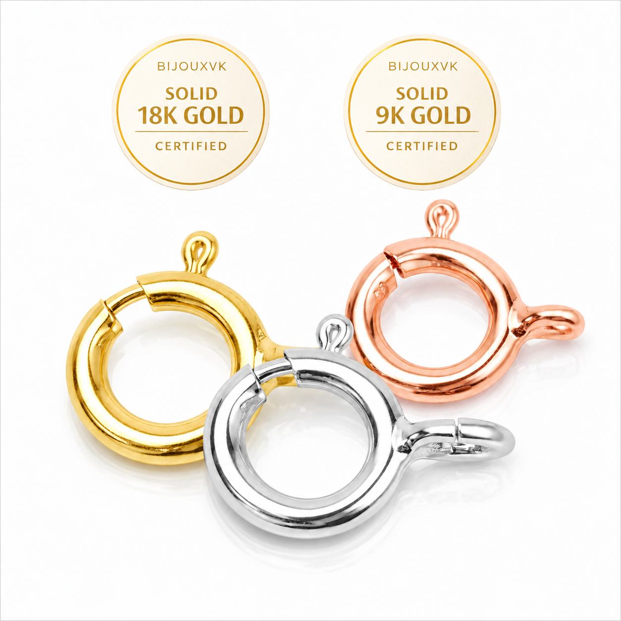 Spring ring clasp in 18K yellow gold 750/1000 or 375/1000 - guarantee hallmark - French manufacture - primer for jewelry making