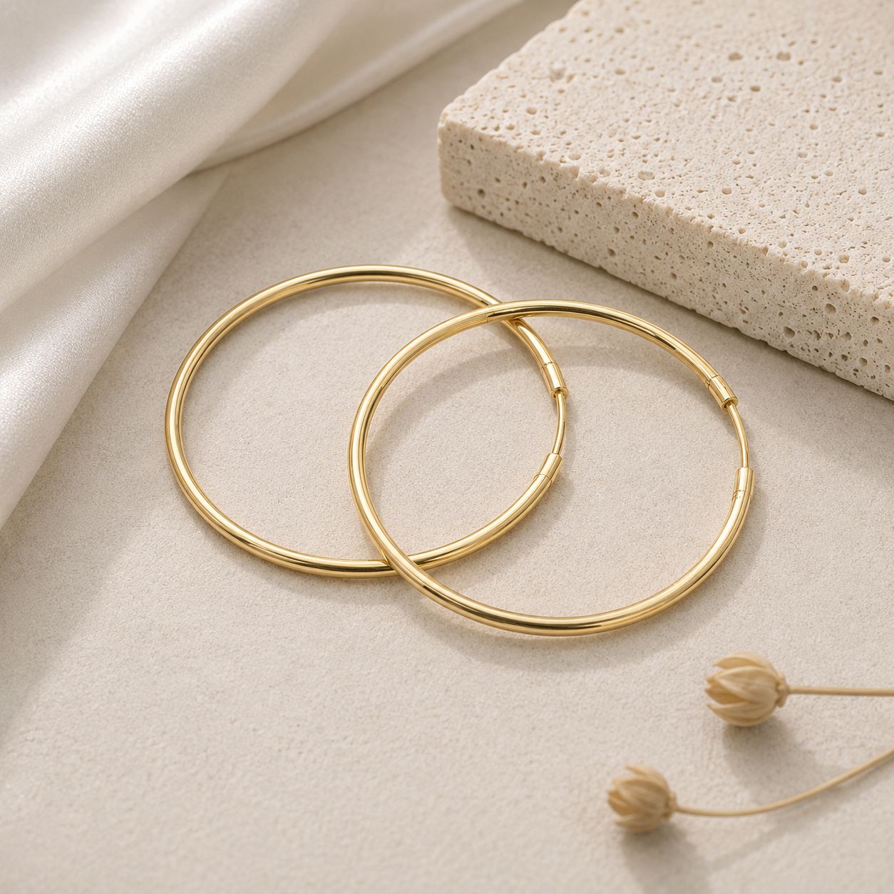 Créoles rondes en Plaqué Or Européen – Boucles d'oreilles créoles fil 2 mm