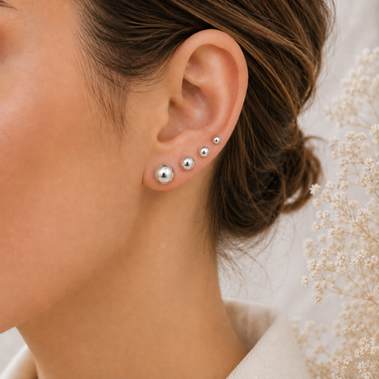 Boucles d'oreilles puces boules en argent massif 925/1000 – Boules lisses polies