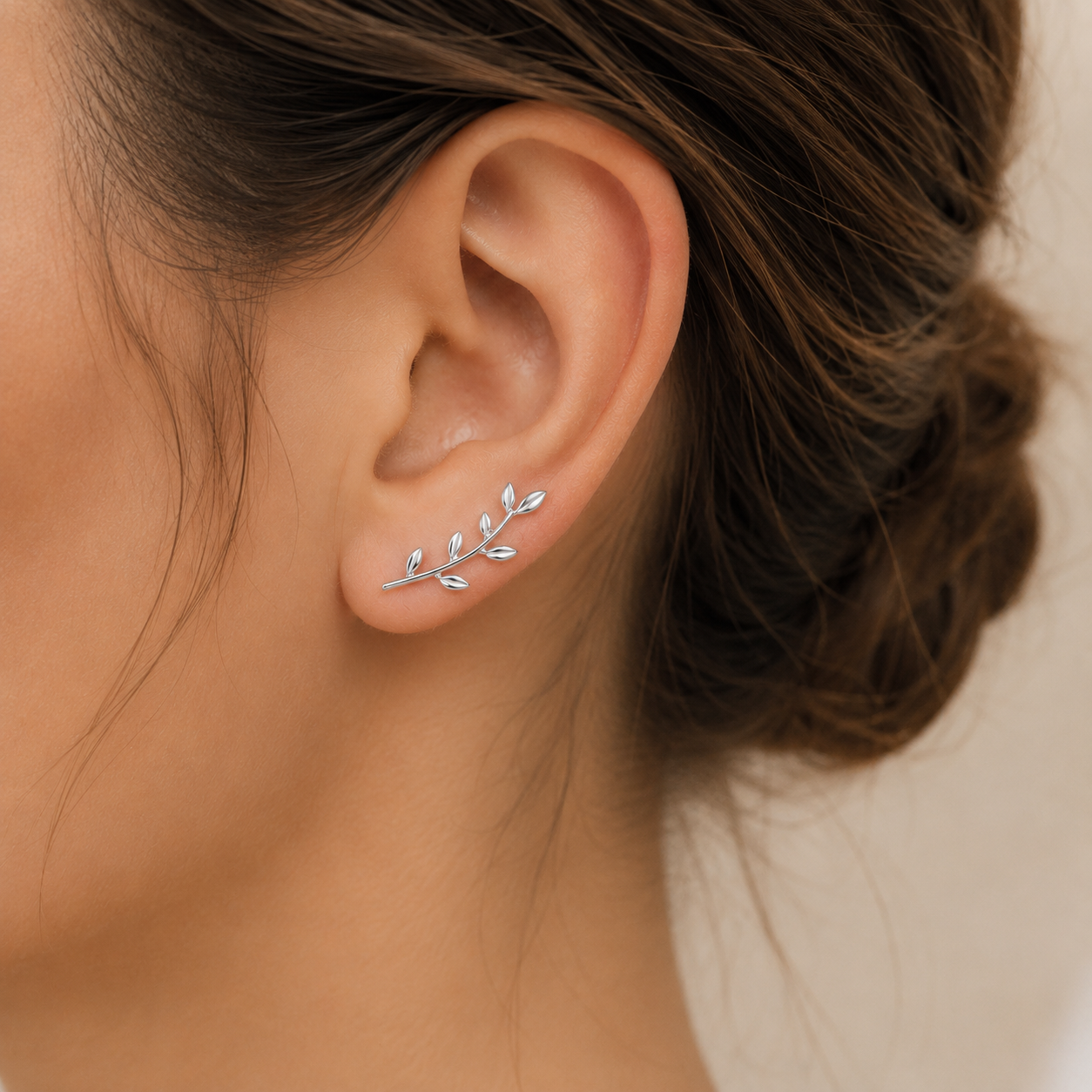 Boucles d'oreilles grimpantes feuilles argent massif 925/1000 – Motif végétal vigne