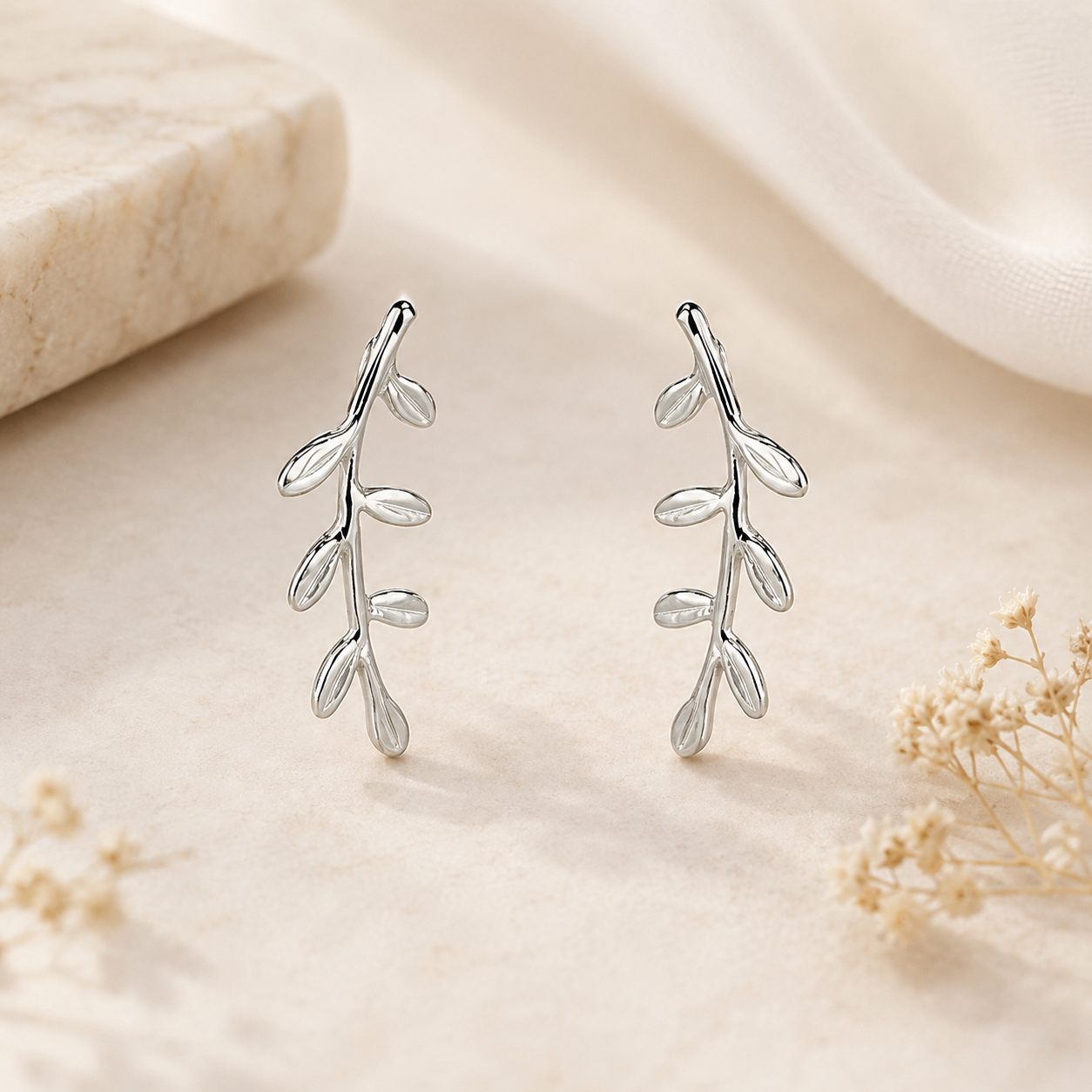 Boucles d'oreilles grimpantes feuilles argent massif 925/1000 – Motif végétal vigne