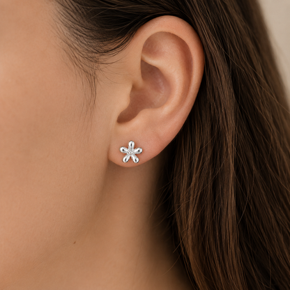 Boucles d'oreilles fleur en argent massif 925/1000