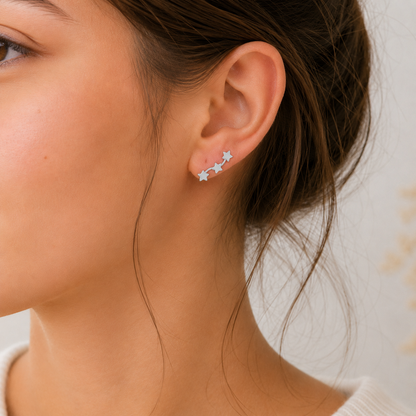 Boucles d'oreilles étoiles en argent massif 925/1000 – Trio d'étoiles