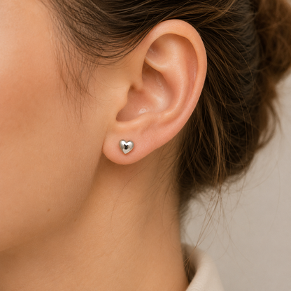 Boucles d'oreilles cœur en argent massif 925/1000 – Cœurs bombés