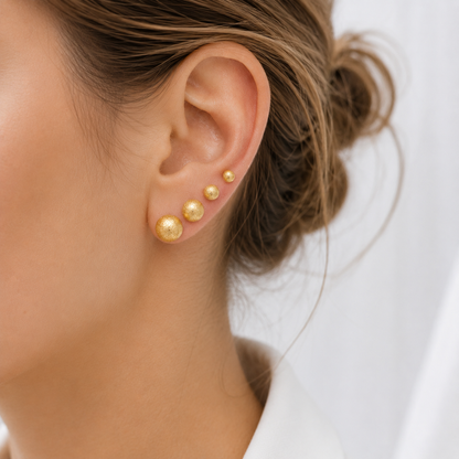 Boucles d'oreilles boule satinée en or jaune massif 18 carats 750/100