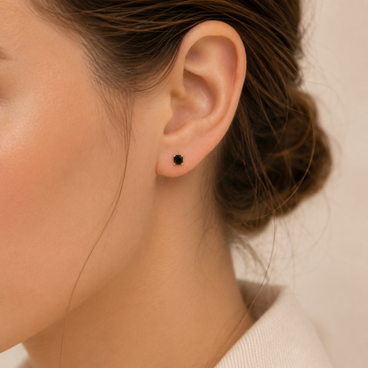 Boucles d'oreilles en or jaune massif 18 carats 750/1000 serties d'un zirconium noir carré