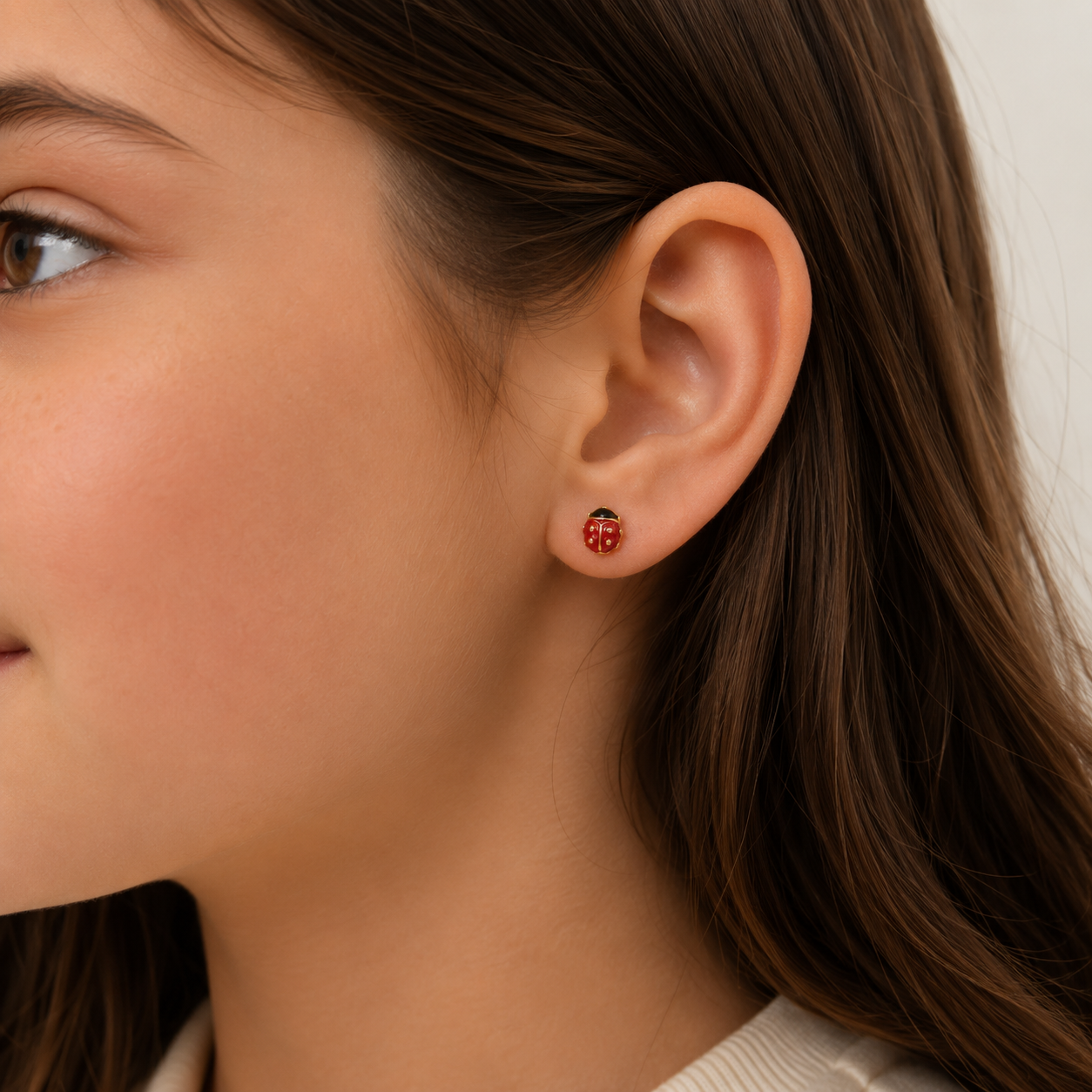 Boucles d'oreilles coccinelle en or jaune massif 18 carats 750/1000 sertie zirconium