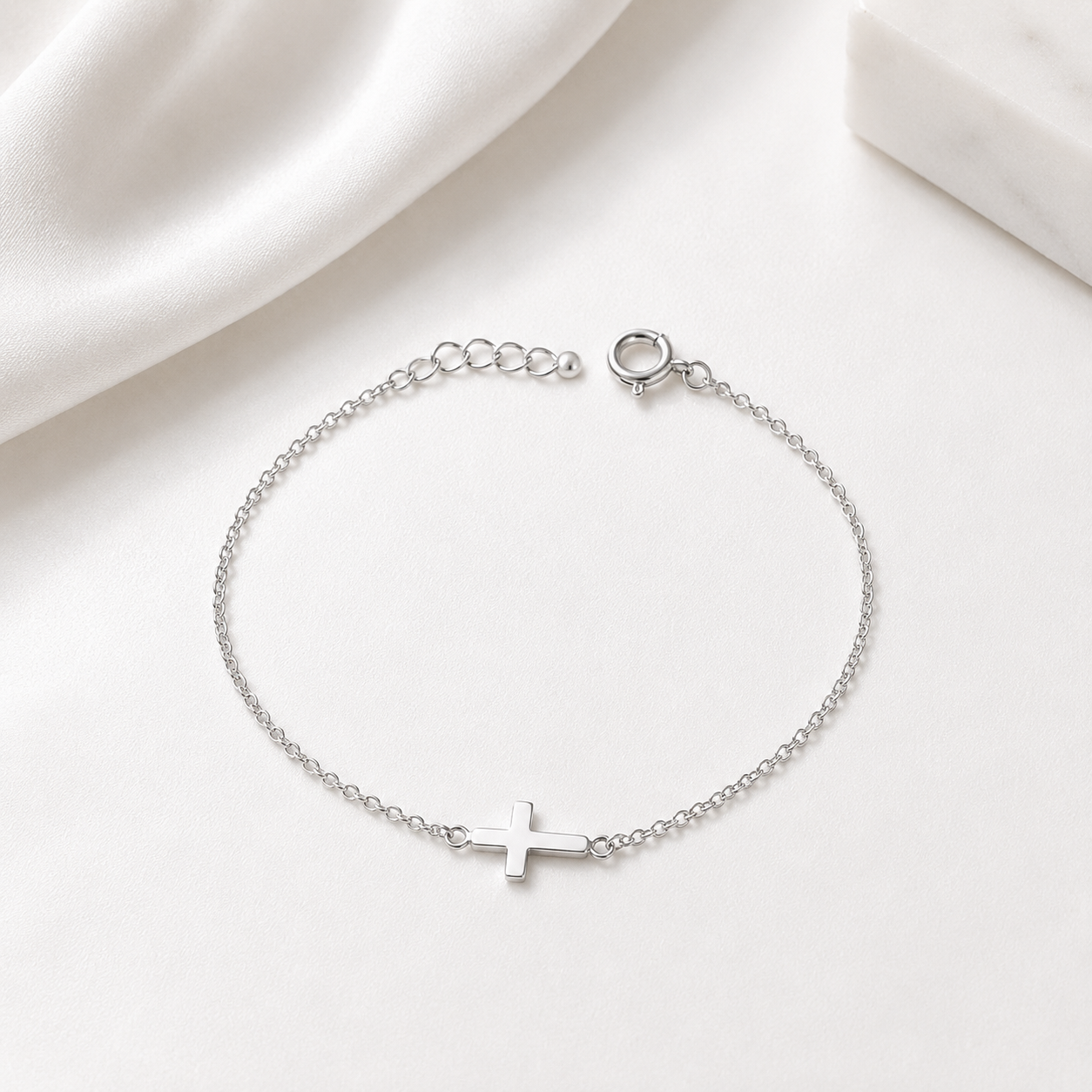 Bracelet Croix en Argent 925/1000 – Bracelet Religieux Femme Doré ou Platiné Réglable