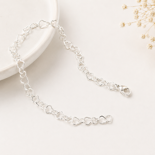 Bracelet cœurs en argent massif 925/1000 – Chaîne à maillons cœur