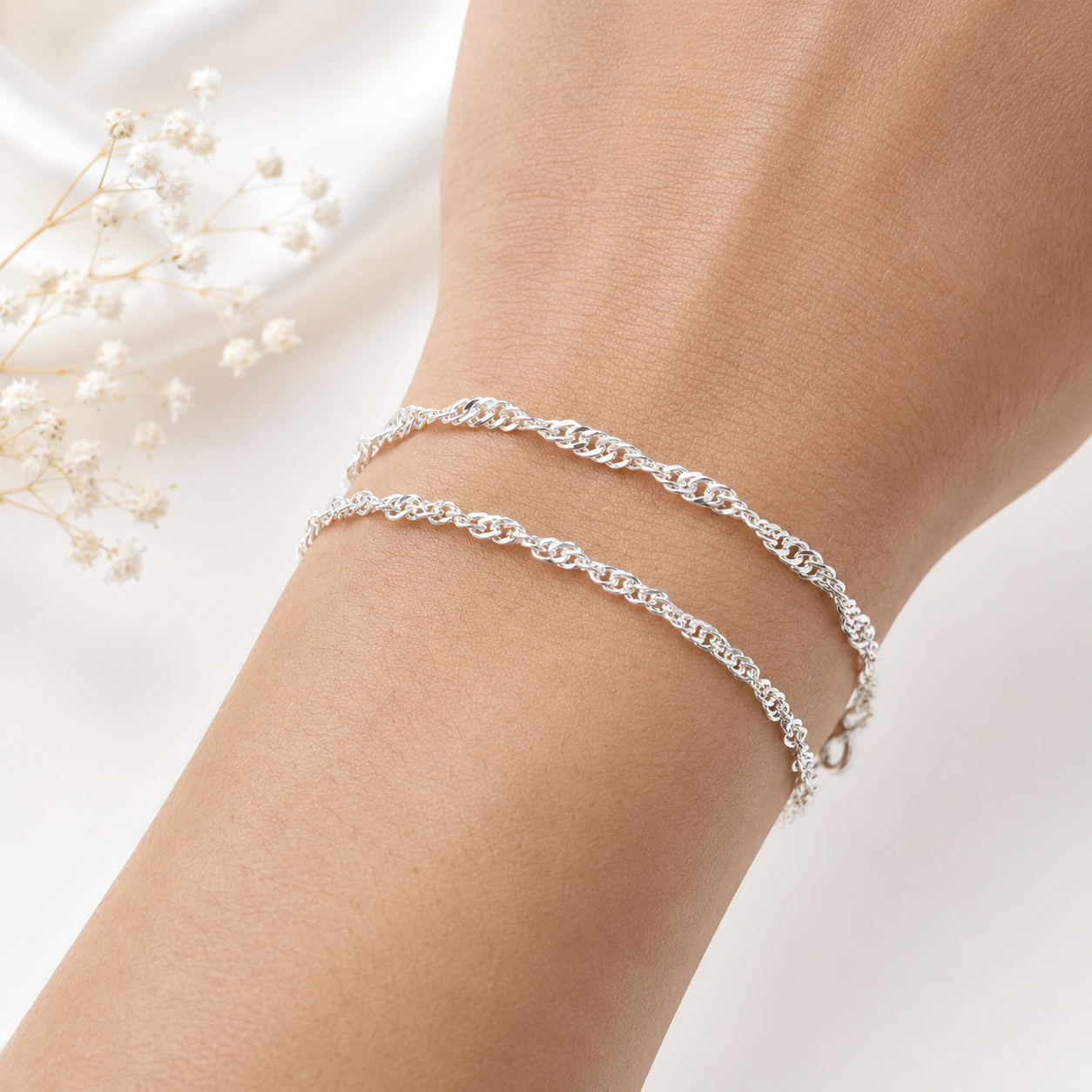 Bracelet maille Singapour torsadée en argent massif 925/1000