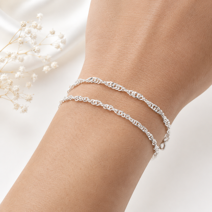 Bracelet maille Singapour torsadée en argent massif 925/1000