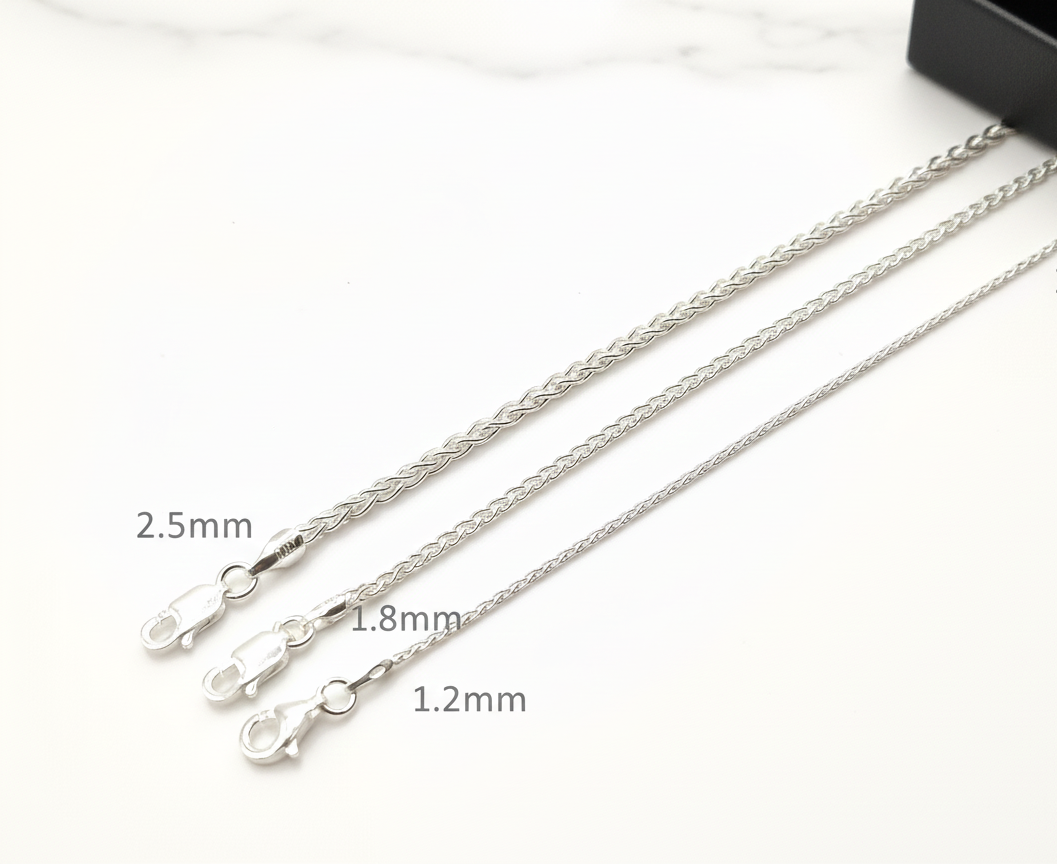Chaîne maille palmier (spiga / blé) en argent massif 925/1000 – Collier tressé argent