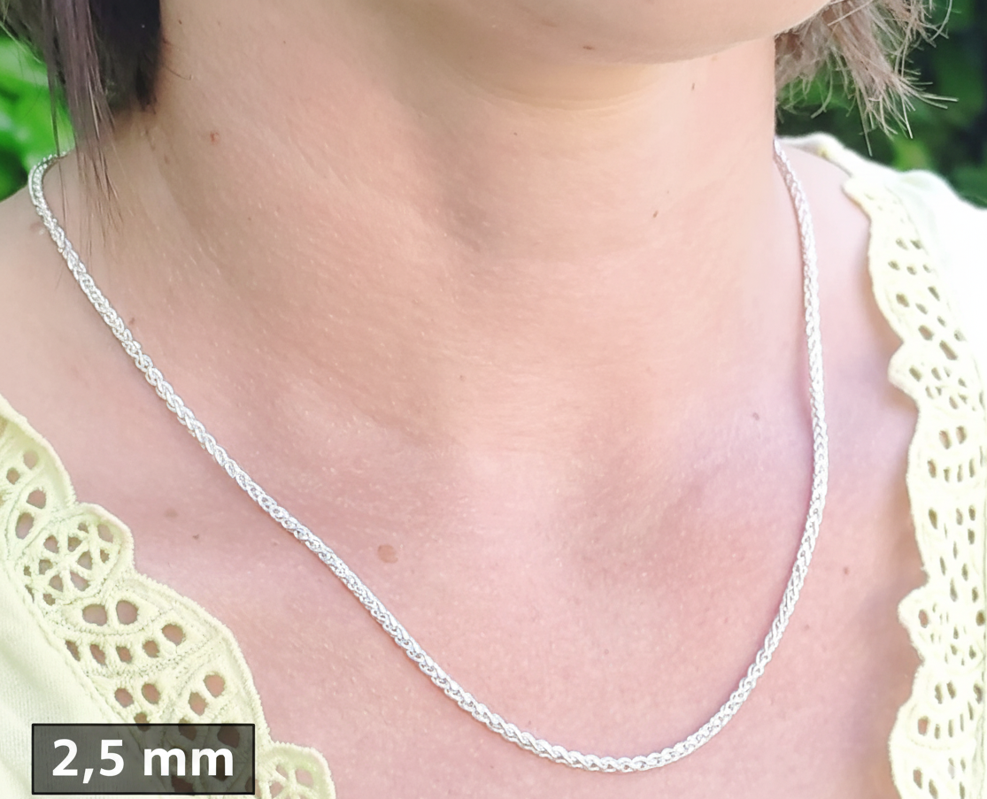 Chaîne maille palmier (spiga / blé) en argent massif 925/1000 – Collier tressé argent