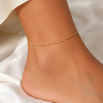 18K Solid Gold Anklet Bracelet - Singapore Mesh - 750/1000 - 18K