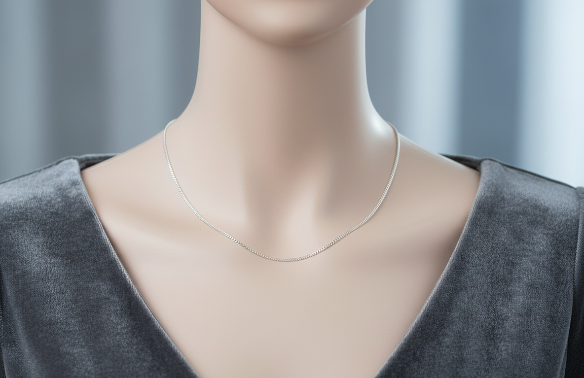 Solid silver chain 925/1000 diamond-cut curb link 1.5 mm