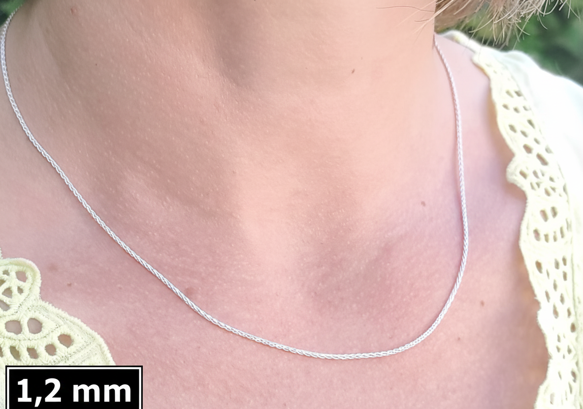 Chaîne maille palmier (spiga / blé) en argent massif 925/1000 – Collier tressé argent