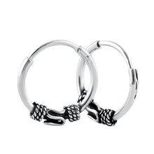 Load image into Gallery viewer, Bali hoop earrings in solid 925/1000 silver - patterned hoops style 3
