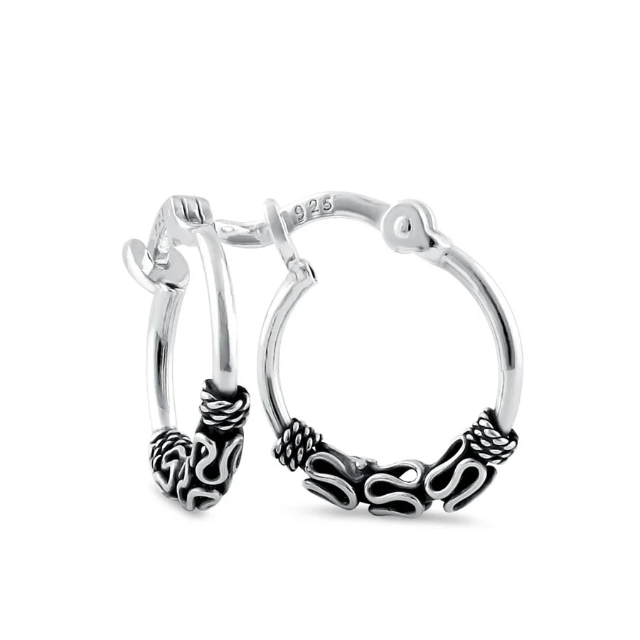 Bali Hoop Earrings in Solid 925/1000 Silver - Patterned Hoops Style 5