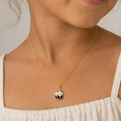 Pendentif Panda Émaillé en Plaqué Or Européen