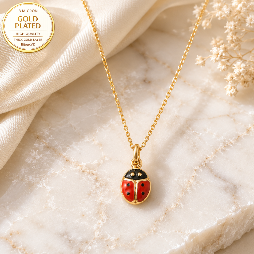 Pendentif Coccinelle Émaillée en Plaqué Or Européen
